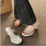 Breakj High Heels Wear 2025 New French Transparent Thick Heel Slippers Large-Size