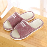 and Women Home Linen Slippers Home Indoor Non-slip Soft Bottom Summer Sandals Couple Four Seasons Cotton and