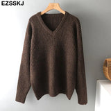 Autumn Winter v-neck thick oversize Sweater pullovers Women 2021 LOOSE sweater pullovers female Long