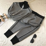women clothing set casual body suits cardigan pants outfits spring plaid two pieces set woman knitted