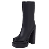 Big Size 43 Black Zipper High Heel Mid Calf Platform Women GO GO Boots Trendy Cosplay Elegant Luxury Winter