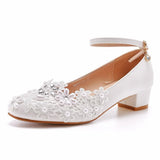 Breakj 3 Cm Square-To-Head Single-Shoe With Single Shoe Spring And Autumn Lace Bridal Shoes For Pregnant Women's Wedding