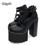 2021 Fashion Women Pumps High Heels Zipper Rubber Sole Black Platform Shoes Spring Autumn Leather Shoes Female