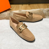 quality leather shoes metal chains flat women round toe mules spring autumn single moccasins female comfy slip on
