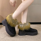Breakj Foot Pedal Winter New Female Fur Integrated Snow Boots Coarse And Velvet Thick To Keep Warm Short