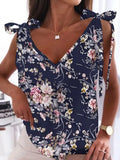 2022 Elegant Casual Loose Pullover Tops Woman Fashion Floral Print Lace-Up Tops Vest Summer Sexy V-Neck Sleeveless Camisole