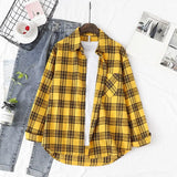 New Loose Design Cotton Plaid Shirt Women Young Style Long Sleeve Blouses Casual Shirts Lady Tops Clothes