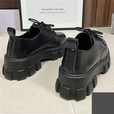 Platform Flat Oxford Shoes Black Lace Up Leather Casual Round Toe Spring Autumn Shoes Heighten Waterproof Shoes Plus