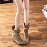 Breakj Thin Pile Boots And High Heel Mid-Sleeve Boots Folded Short