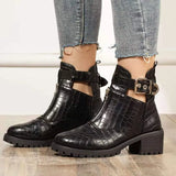 2021 Fashion Platform Ankle Boots Women Spring Autumn Black Leather Thick Heel Boots Ladies Worker Womens Plaid