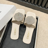 Breakj New Water Diamond Flat Bottom Slippers Female Korean Version Of A Character Cool Drag Female New Women Slippers
