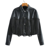 Autumn Winter Tassel Rivet Faux Leather short Jackets Women Loose Moto Bike Soft PU Leather Coat Single Breasted