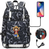Anime ONE PIECE Schoolbag USB Charge backpack plugged into the headset cord backpack for boys and girl men women travel