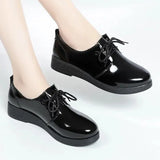 Hot High Quality Women Oxfords Flats Platform Shoes Patent Leather Slip-on Pointed Creeper Black Brogue Loafers