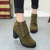 High Heels, Single Boots, Belt Buckles, Women's Shoes, Thick Heels, Short Boots, Round Head Martin Boots, Women's Lace And Naked Boots Knight