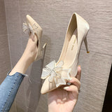 Breakj Wind High Heel Female Sheel 2025 New Bow Water Drill Tip Shallow High Heel Single Shoe