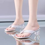 High Heels Sandals Women Flip Flop Ladies Fashion PU Leather Women's slippers Casual Square Toe Shoe Female