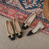 Fragrant Wind Thick Heel Single Shoes Female 2024 Spring And Autumn New Temperament Commuter Wind Spell Color Shallow French High