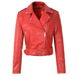 Women Faux Soft Leather Short Jacket Rivet Epaulet Zipper Pu Motorcycle Basic Jackets Female Red Black Outerwear With