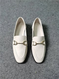 INS ZA Women Loafers Shoes Genuine Leather Flat Shoes Metal Decoration Round Toe Ladies Footwear Spring Autumn Black