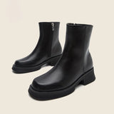 Chain Leather Boots Women Handmade High Quality Platform Chelsea Boots Wedge Heel Zip Comfortable Autumn