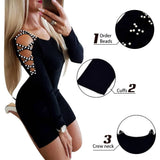 long sleeve cut out beading Sheath Dress Spring Women Mini Knitted Sweater Dress Office Lady Bodycon Pencil Dresses