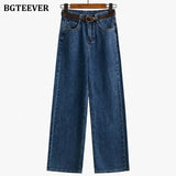 Summer New Stylish Women Wide Leg Denim Pants High Waist Button Ladies Straight Jeans Trouser Casual Female Solid