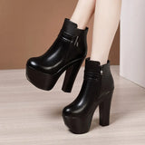 Tiangao 15Cm Catwalk Martin Boots Autumn And Winter Velvet Thickened Waterproof Table Thick Heels High Heels Medium-Sized Short