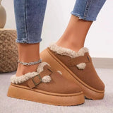 Breakj Fashion Autumn And Winter Thick Bottom Plush Buckle Warm Cotton Slippers Casual Large Size New Women's