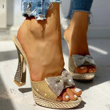 Fashion Female Bowknot Sexy Slippers 2022 Summer Slippers Women Platform Crystal Thick High Heels Shoes