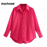 Women Solid Office Lady Shirts Batwing Long Sleeve Turn Down Collar Blouses Candy Color Casual Loose Tops Chemise