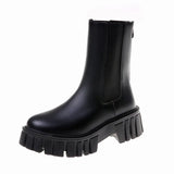 High Quality Ankle Boots for Women Autumn Motorcycle Boots Thick Heel Platform Shoes Woman Slip on Round Toe Fashion