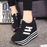 Flat Platform 9cm Height Increasing Casual Shoes Woman Fashion Hidden Wedge Sneakers Female Vulcanize Shoes Lace-up