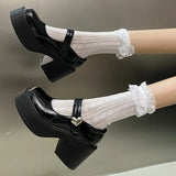 Children British Style High-Heeled Small Leather Shoes 2024 Summer New Black Thick Heels With High Soles Mary Jane