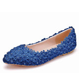 Breakj Bridal Shoes Handmade Wedding Shoes Color Flat-Soled Wedding Shoes Bridesmaids Performance Flat Heel Single