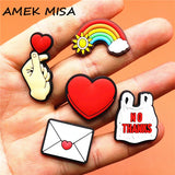 PVC Shoe Charms Accessories Love Rainbow Vest Shoes Buckle Decorations fit Croc JIBZ Kids X-mas Party Gifts