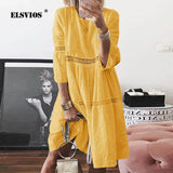 Women Autumn buttertly leaf Print long sleeves Dresses Elegant casual O Neck Knee-length Dress Summer loose Dresses