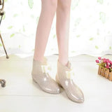 Elegant Short Women Rubber Boots Elastic Band Ankle Rain Boots Fall Autumn Rain Day Waterproof PVC Flower bow Woman
