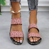 Breakj Plus Size Flat Slippers Female Summer Wear One-Drag Hollow-Out Fashion Print Casual Beach
