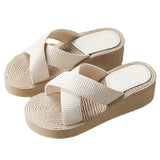 Women's Slippers Hemps Wedge Heels Non-slip Outside Ladies Slides Korean Style Sweet Girl Female Shoes Sandals 2021