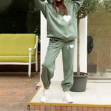 Tracksuit Set Hoodie Oversize Heart Print Woman Casual Two Piece Sets Pants And Sweatshirt 2021 Winter Autumn