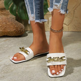 Breakj Female 2025 New Korean Version Metal Chain Fashion Casual Open Toe Wearing A Word Flat Slipper