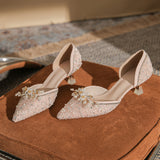 Crystal High Heels Female 2023 New Temperament Hollow Thin With Pointed Sexy Shallow Dress Wedding