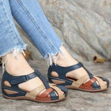 New Summer Women's Sandals Fashion Velcro Wedge Casual Sandals Baotou Low Heel PU Roman Women's Shoes Zapatos De