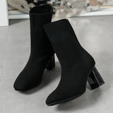 Breakj Boots 2025 New Autumn/Winter Sharp Head Weaving Big Size Women's Boots Coarse High Heel Middle-T-Big-Hee Thin-Skinned Socks