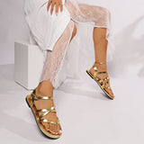 Breakj Women's Sandals Large Size 2025 New Clip Toe Retro Buckle Flat Bottom Cross With Beach Women's Shoes