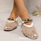 Breakj 2025 Fish Grid Hollow Net Sandals Women Flat Bottom With Mary Treasure