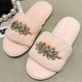 Fur Slippers 2024 New Fashion Chain Design Women Home Slippers Winter Indoor Open Toe Flat Non-slip Leisure Female