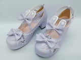 Women High Heels Shoes New Lolita Laser Fabric Rabbit Ear Bow Crescent Lace Thick Heeled Ladies Single