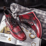 Men Boots Lace Up Versatile Non-slip Waterpoor Men Leather Shoes Round Toe Short Plush Business Boot for Men